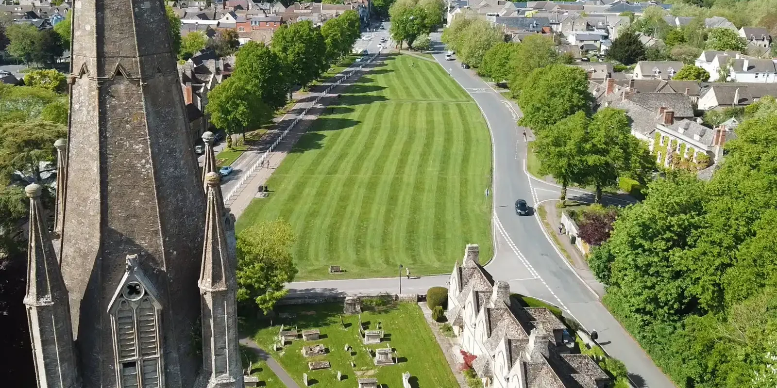 Aerial view of St Mary's Church, Witney