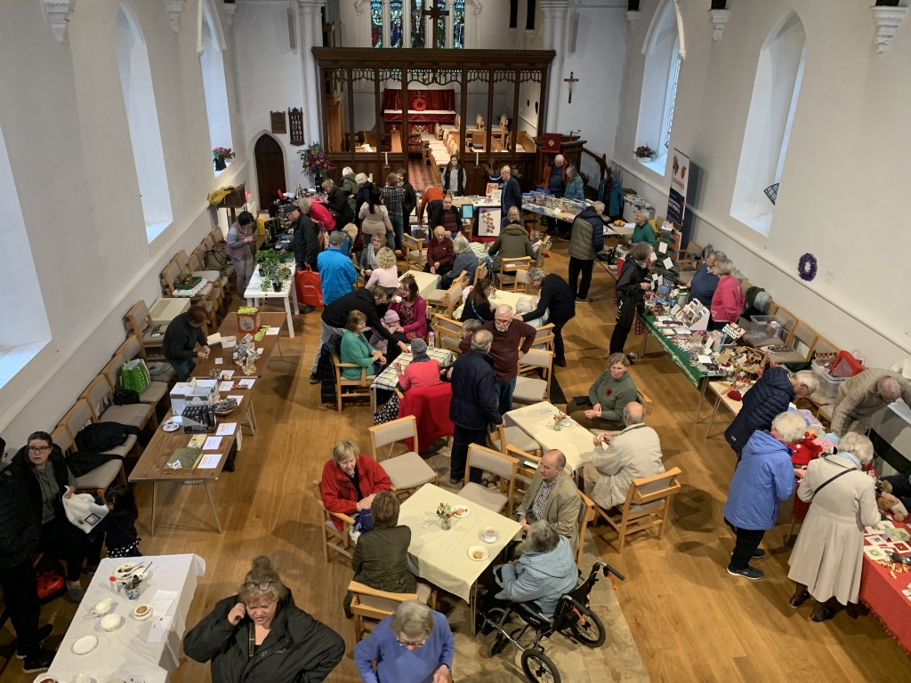 Coffee morning in the Winchester Room, seen from the balcony
